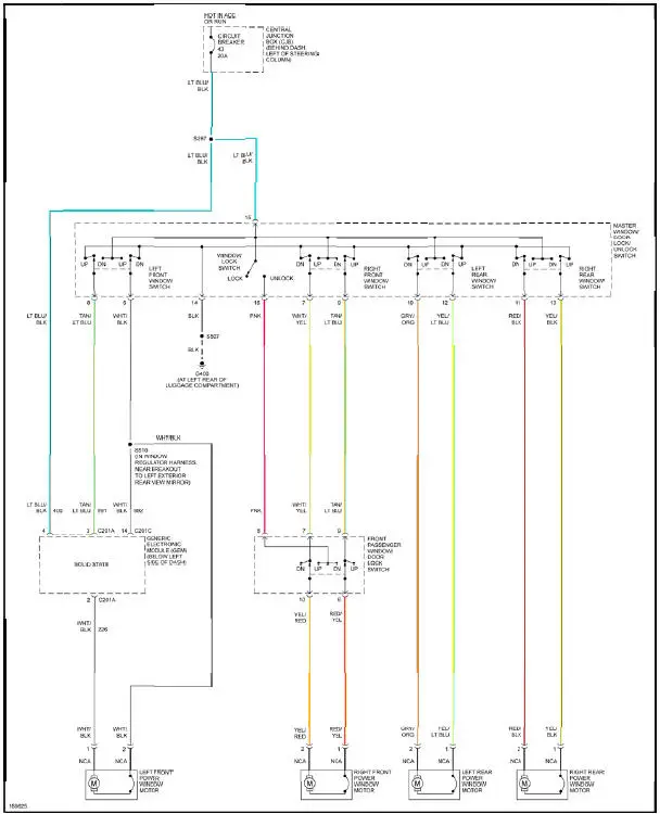 Fig. 40: Power Windows Circuit, Convertible