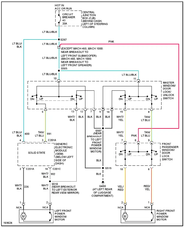 Fig. 41: Power Windows Circuit, Coupe