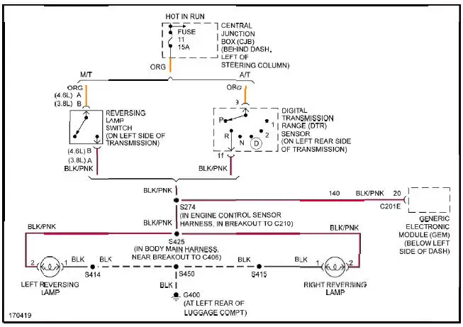 Fig. 23: Back-up Lamps Circuit