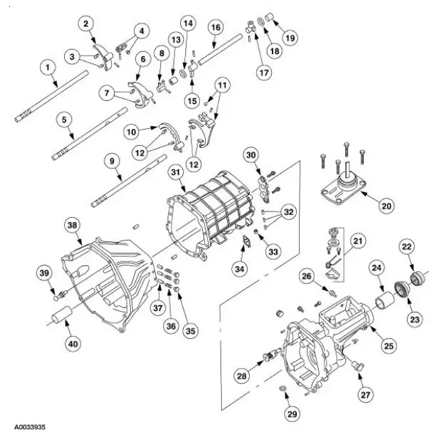 Transmission Case and Shift Components - Disassembled View